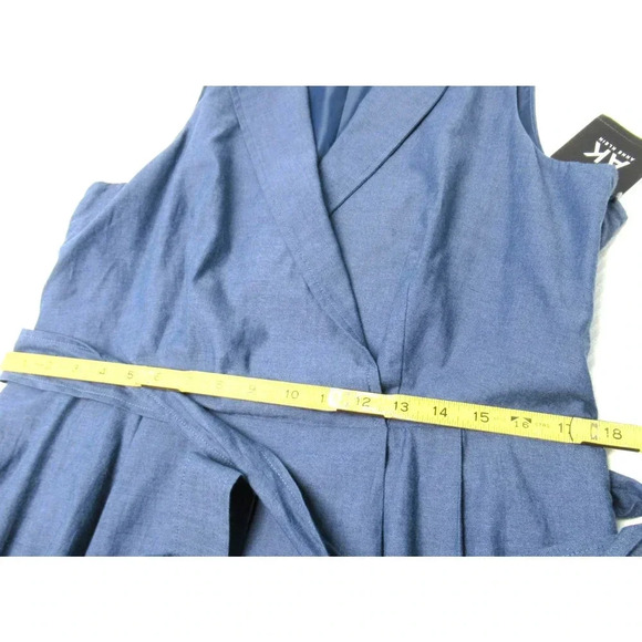 AK Anne Klein Dress Womens Indigo Blue Sleeveless Wrap Collared Lined Belted NWT - Picture 5 of 11